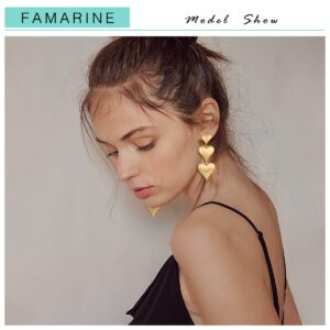 FAMARINE Gold Heart Earrings for Women Heart Dangle Earrings Brushed Drop Earrings Jewelry Gift