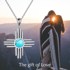 TIGER RIDER Zia Sun Symbol 925 Sterling Silver Necklace Exquisite Ladies Turquoise/Moonstone/Opal Pendant Jewelry for Women New Mexico Necklace for Mother’s Day Christmas Birthday Gifts