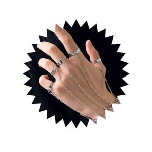 Sttiafay Punk Finger Ring Link Bracelet Adjustable Open Band Ring Chain Bracelet Hand Harness Slave Ring Bracelet Hand Accessories for Women Men