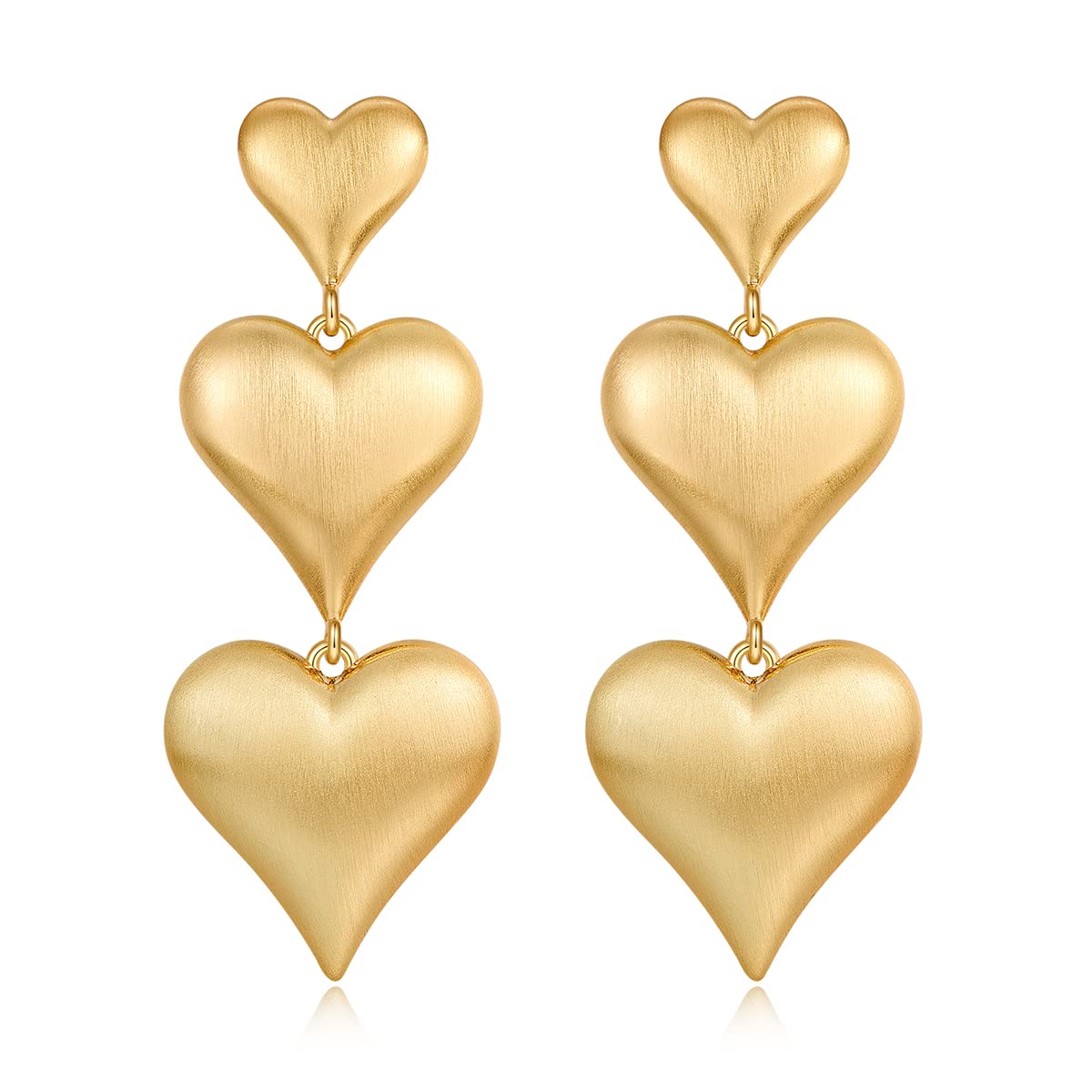 FAMARINE Gold Heart Earrings for Women Heart Dangle Earrings Brushed Drop Earrings Jewelry Gift