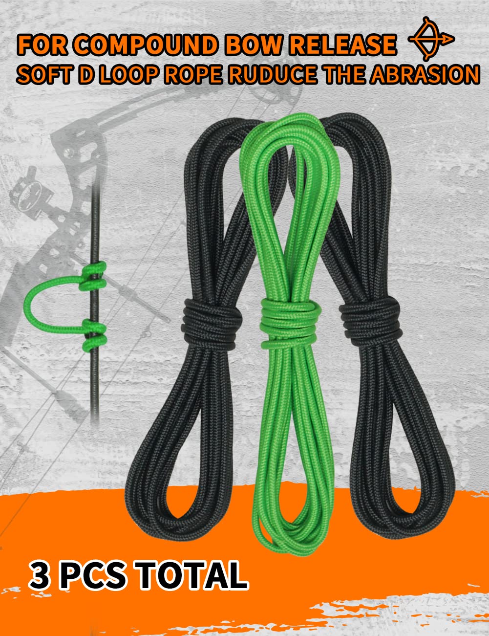 THREE ARCHERS Archery D Loop Rope for Compound Bow D Ring Buckle Release Nocking Loop Material（Pack 3） Bowstring Serving Thread D Loop Buckle (Black+Green)