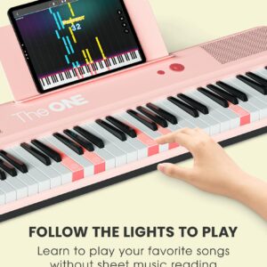 The ONE Smart Keyboard COLOR 61 Lighted Keys Piano Keyboard, Digital Piano for Beginners with 256 Tones, 64 Polyphony, Built-in LED Lights and Free Apps (Pink)