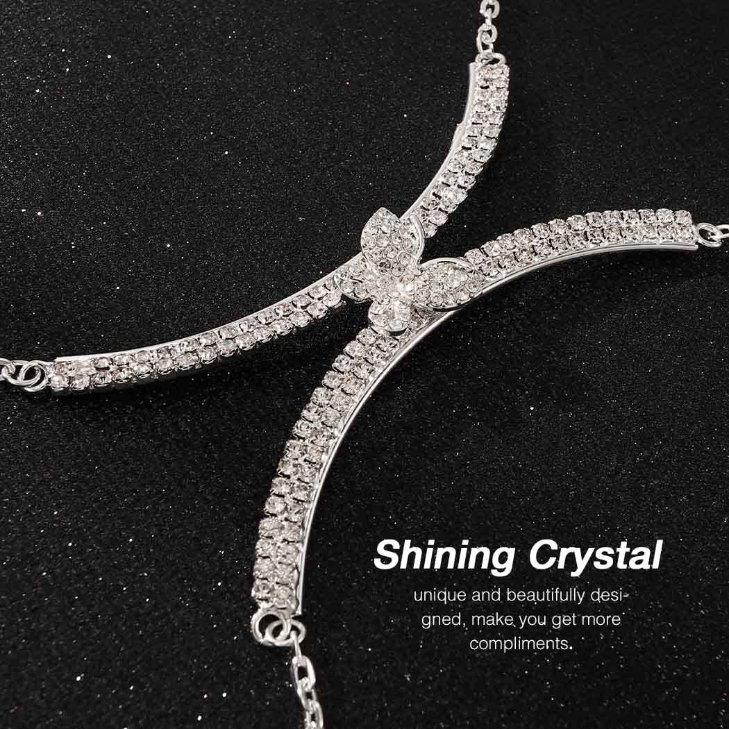 Sinalty Rhinestone Body Chains Silver Bracket Chest Chain Bikini Crystal Bra Chain Party Body Jewelry Accessories for Women and Girls (1)