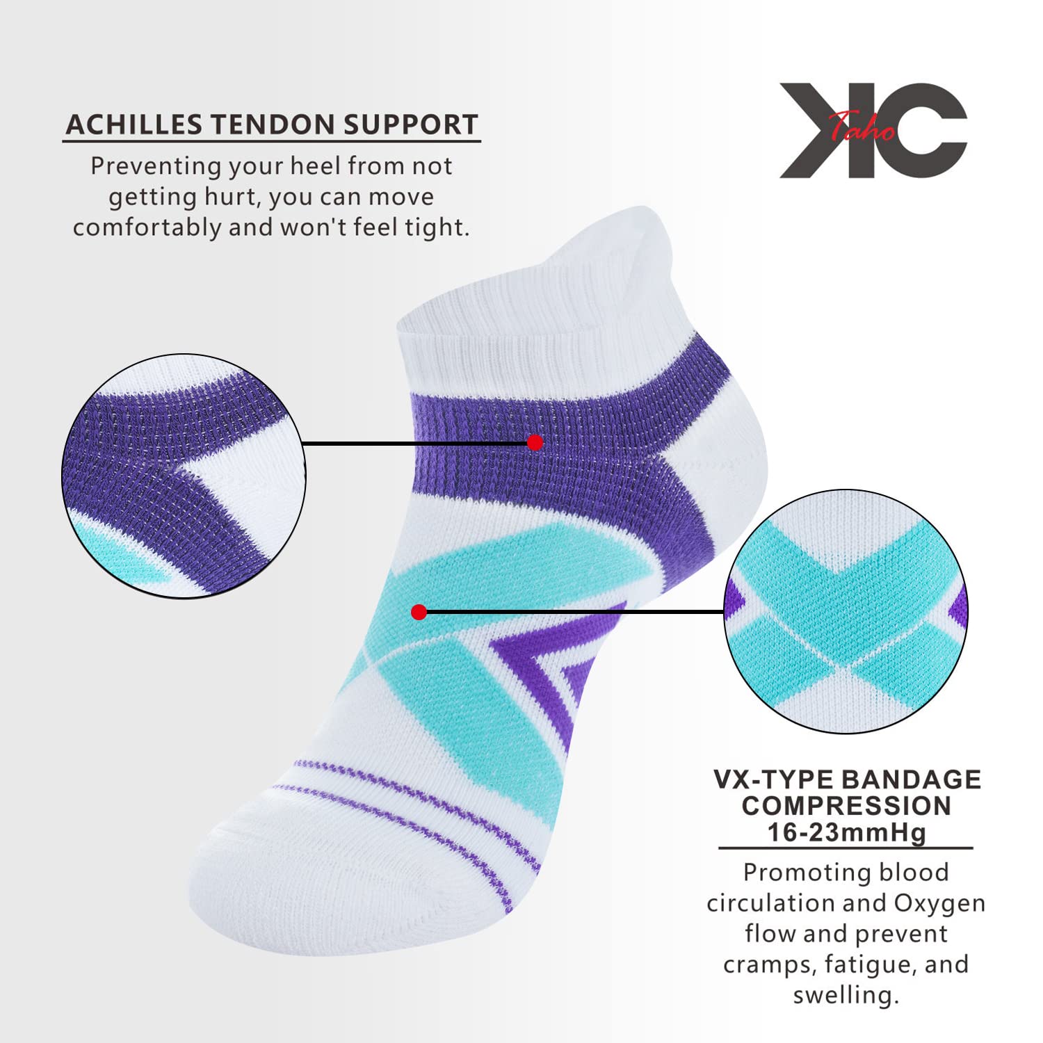 KC-TAHO Compression Ankle Socks For Women (4 Pairs) Cushioned Arch Support Athletic Socks for Running, Golf & Sports