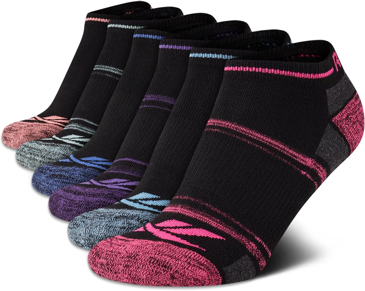 Reebok Women's Low Cut Socks - 6 Pack Soft Cushioned Athletic No Show Socks - Breathable Sports Socks for Women (Size: 4-10), Size 4-10, Stripe Pink/Black