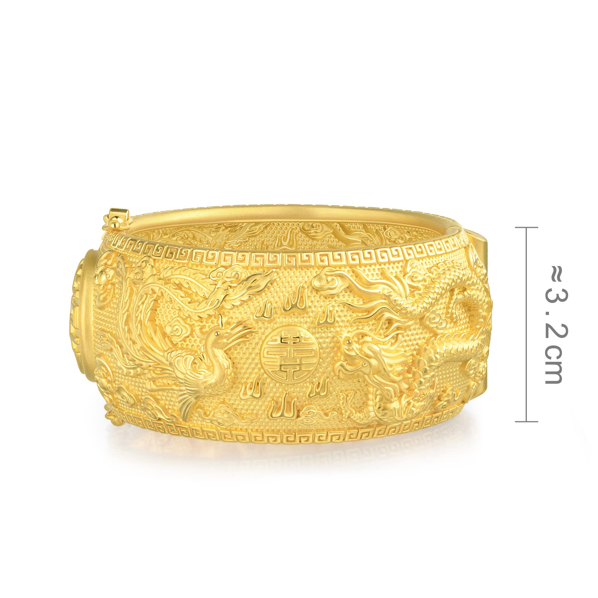 CHOW SANG SANG 999.9 24K Solid Gold Price-by-Weight 31.81g Gold Dragon & Phoenix Bangle for Women and Wedding Occasion 91466K | Size: 7