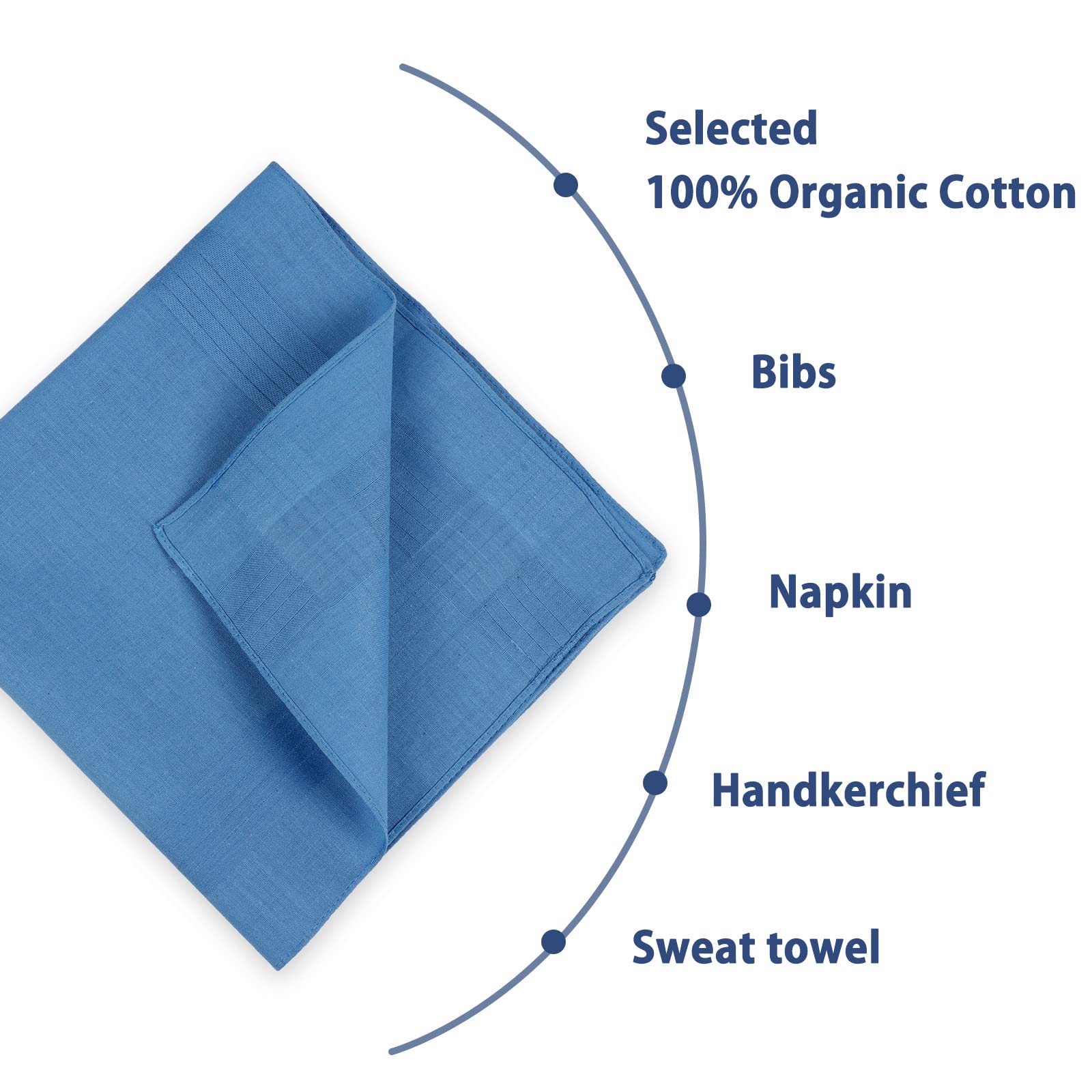 Zenssia Men's Blue Pure Cotton Handkerchiefs with Hem, Pack of 12 Pieces Hankies