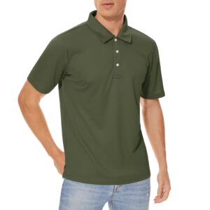 CRYSULLY Men's Combat Loose Fit Polo Shirt Summer Outdoor Fishing Collared Shirt Army Green