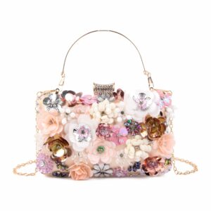 fecialy women's floral evening handbags colorful rhinestone clutch purses floral bride wedding handbag chain shoulder bag