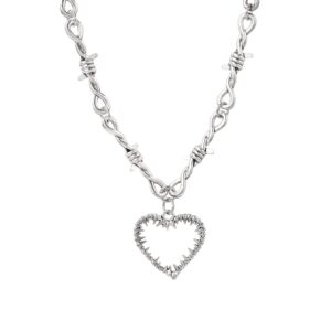 Sacina Gothic Barbed Wire Heart Necklace, Zinc Alloy Heart Pendant, Goth Jewelry Gift for Women