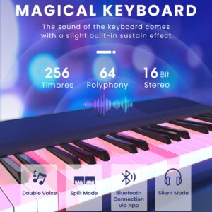 The ONE Smart Keyboard COLOR 61 Lighted Keys Piano Keyboard, Digital Piano for Beginners with 256 Tones, 64 Polyphony, Built-in LED Lights and Free Apps (Pink)