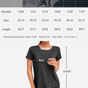 Abrooical Women's Short Sleeve Workout Shirt Yoga T-Shirt Athletic Tee Top Round Neck Wicking Sports Tees Black Large