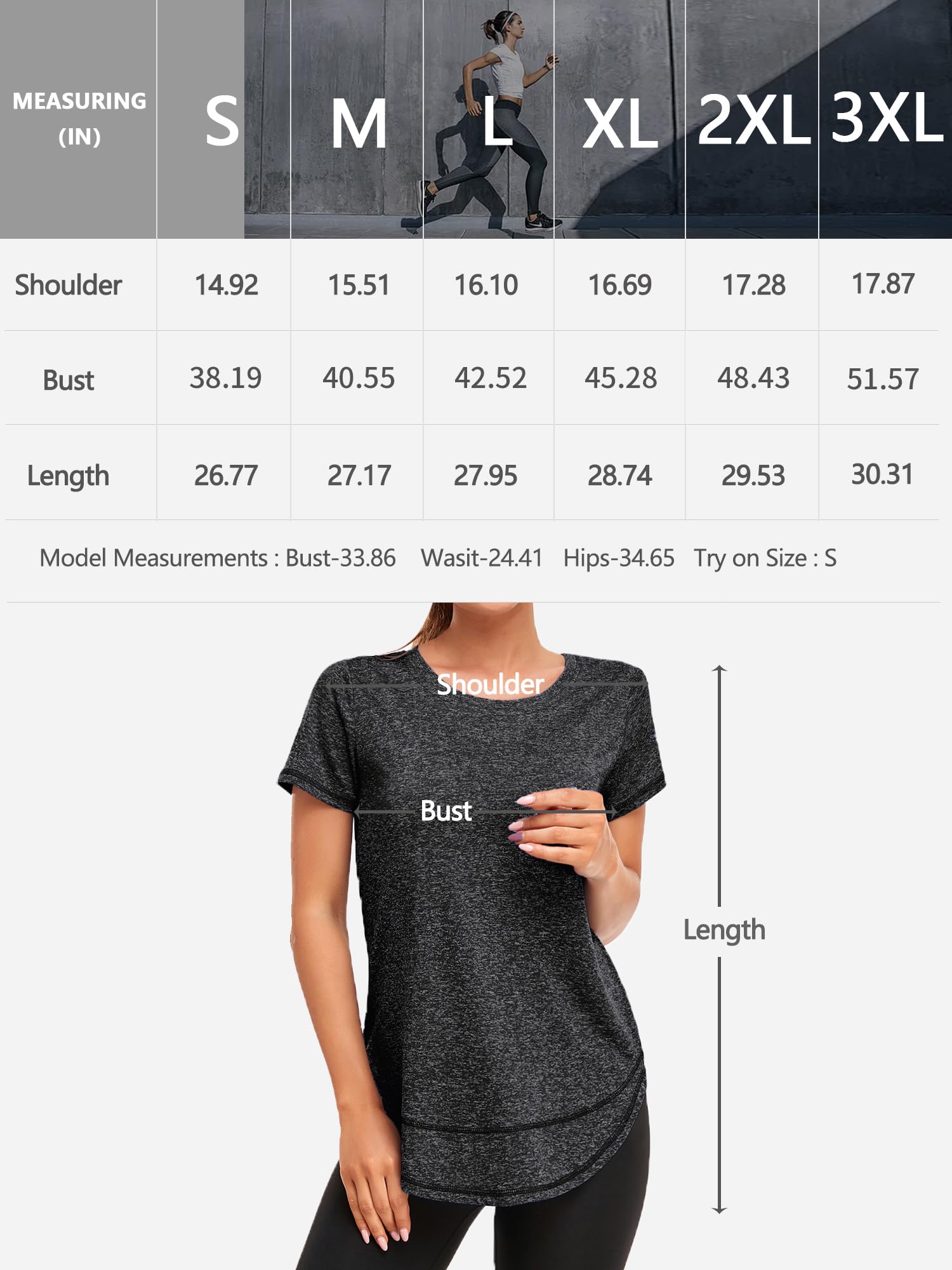 Abrooical Women's Short Sleeve Workout Shirt Yoga T-Shirt Athletic Tee Top Round Neck Wicking Sports Tees Black Large