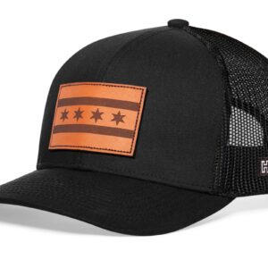 HAKA Chicago Flag Hat – Chicago Trucker Hat for Men & Women, Adjustable Baseball Cap, Mesh Snapback, Outdoor Golf Hat - Black (Leather Patch)