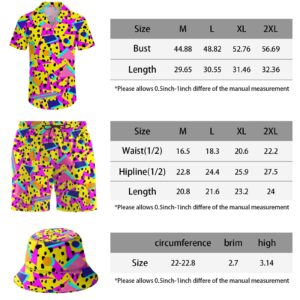 Men's 2 Piece Tracksuit Retro 80s 90s Graphics Hawaiian Shirt Shorts Button Down Shirt and Shorts Sets with Bucket Hats X-Large