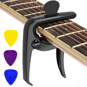 Guitar Capo, Capo for Acoustic Guitar and Electric Guitars, 3in1 Clamp with Picks Holder & Picks for Ukulele, Mandolin, Banjo, Guitar Accessories by Dulphee