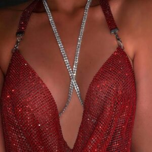 Jerany Crossover Rhinestone Body Chain Silver Bra Body Necklace Glitter Nightclub Body Jewelry for Women