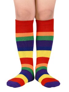 kids soccer socks crazy socks for kids toddler knee high tube rainbow socks boys girls cotton sport stocking 1 pair rainbow color one size