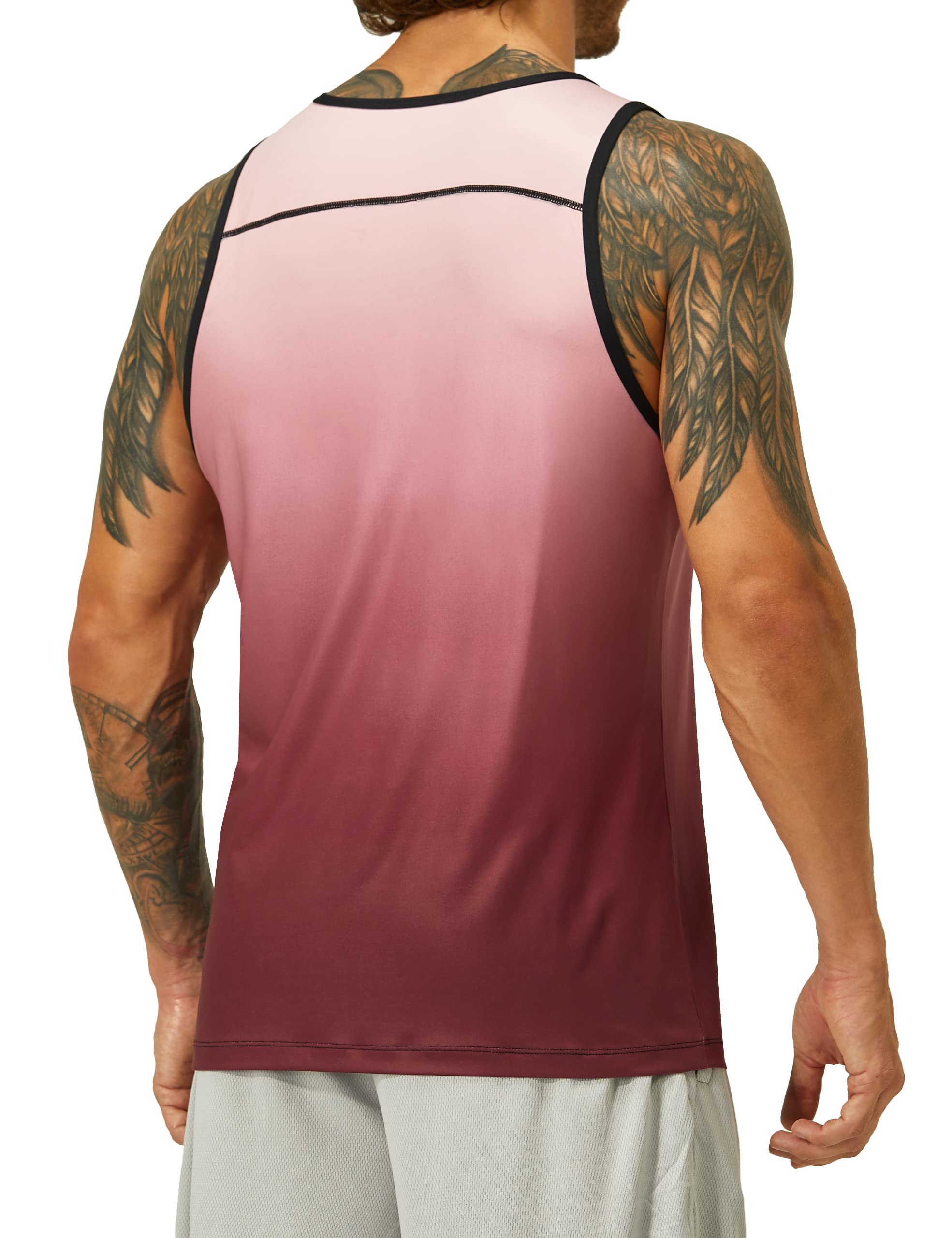 EZRUN Men's Quick Dry Workout Tank Top Swim Beach Shirts for Gym Athletic Running Muscle Sleeveless Shirts(PinkGradient,XL)