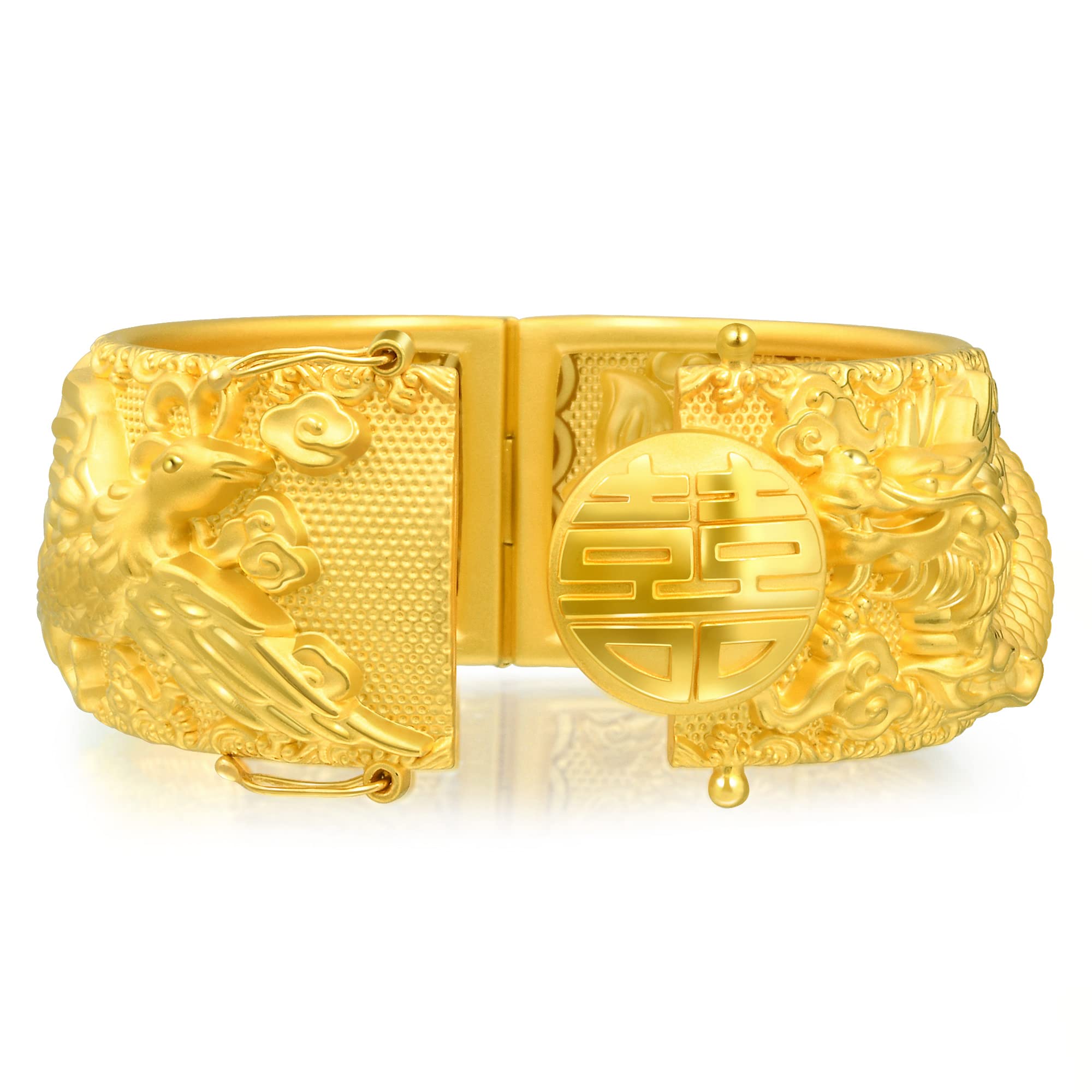 CHOW SANG SANG 999.9 24K Solid Gold Price-by-Weight 36.97g Gold Dragon & Phoenix Bangle for Women and Wedding Occasion 91875K | Size: 7