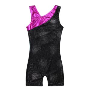 Manyakai Kids Girls Ballet Dance Gymnastics Leotard with Shorts Unitard Sports Biketard Bodysuit Black 14-16 Years