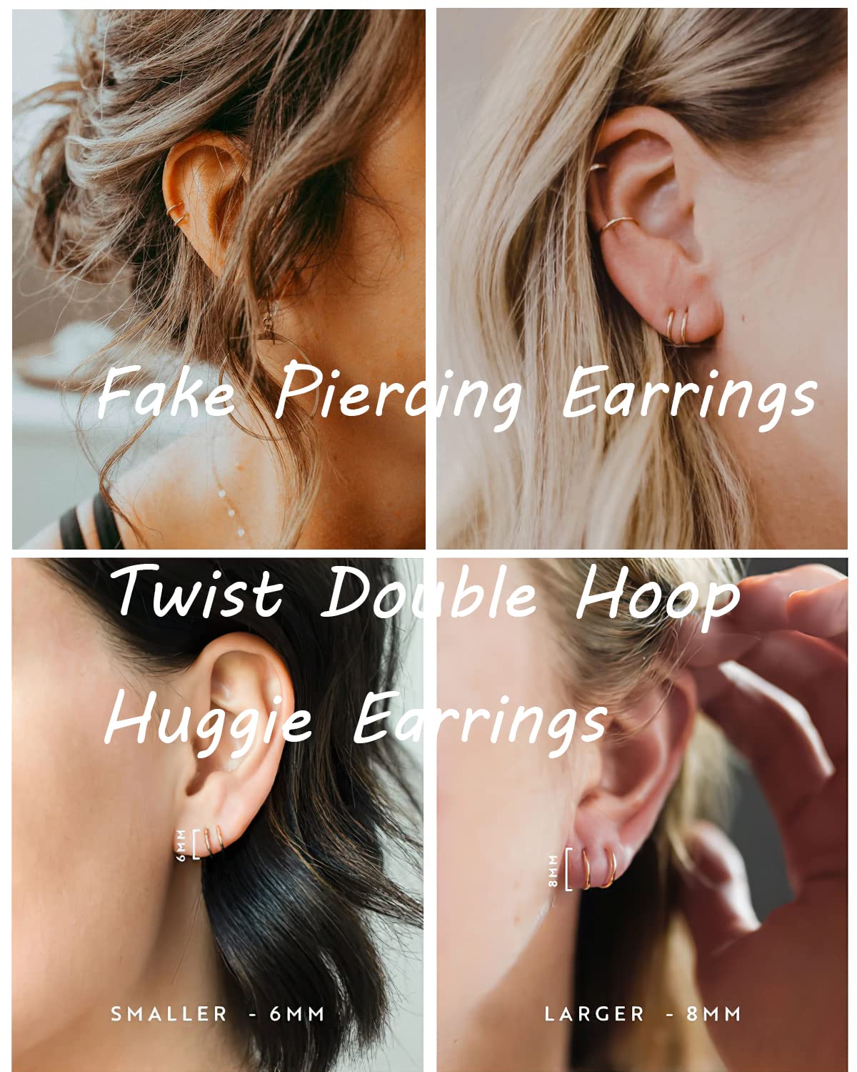 Double Hoop Earrings for Single Piercing, 3 Pairs 316L Surgical Steel Spiral Twist Illusion Lobe Cartilage Helix Hoop Earring Double Hoop Earrings for One Hole