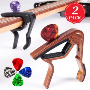 Capo Guitar Capo for Acoustic Electric Guitar Ukulele - 2 Pack Guitar Kapo Clip Clamp with Picks Holder