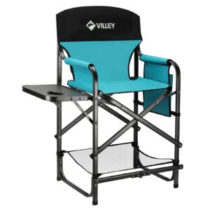 villey tall directors chair, folding camping chairs, makeup artist chair with foot rest, 900d fabric for tailgating camp lawn picnic fishing beach, supports 350 lbs, blue