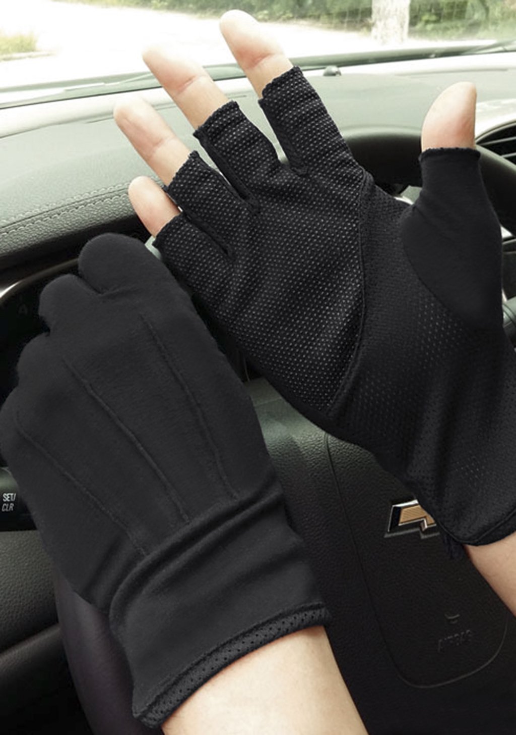 Summer Driving Gloves Cycling Half Finger Mittens for Men Women Sun Protection Gloves Touch Screen Quick Dry Outdoor Mitts, Black, One Size