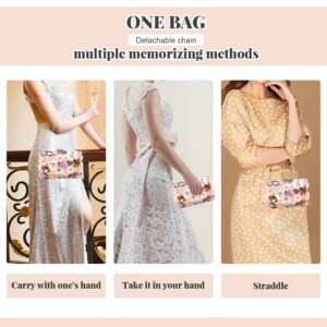 Fecialy Women's Floral Evening Handbags Colorful Rhinestone Clutch Purses Floral Bride Wedding Handbag Chain Shoulder Bag