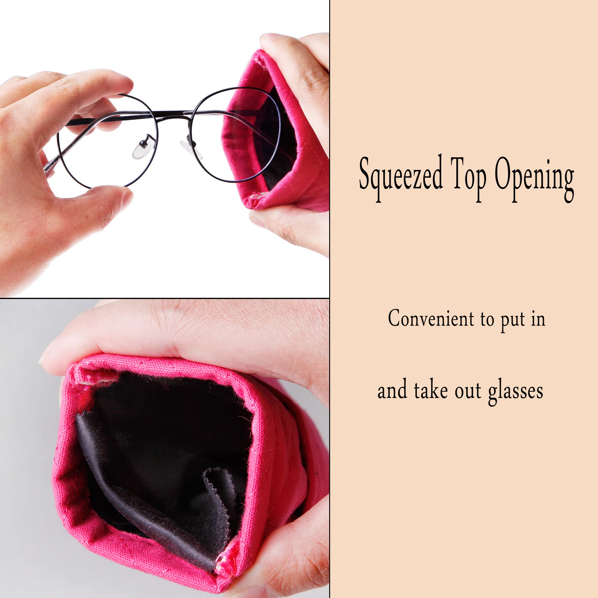 DQbhzh Glasses Pouch Squeeze Top Double Eyeglass Sunglass Case Soft Microfiber with Cleaning Cloth for Women (Black,Hot Pink)