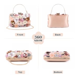 Fecialy Women's Floral Evening Handbags Colorful Rhinestone Clutch Purses Floral Bride Wedding Handbag Chain Shoulder Bag