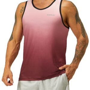 EZRUN Men's Quick Dry Workout Tank Top Swim Beach Shirts for Gym Athletic Running Muscle Sleeveless Shirts(PinkGradient,XL)