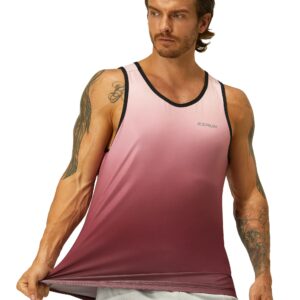 EZRUN Men's Quick Dry Workout Tank Top Swim Beach Shirts for Gym Athletic Running Muscle Sleeveless Shirts(PinkGradient,XL)