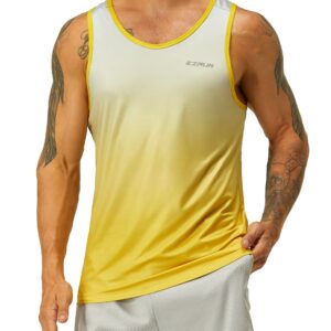 EZRUN Men's Quick Dry Workout Tank Top Swim Beach Shirts for Gym Athletic Running Muscle Sleeveless Shirts(YellowGradient,l)