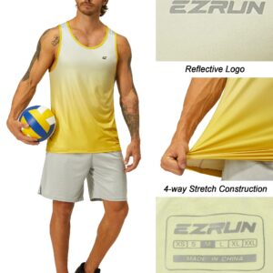 EZRUN Men's Quick Dry Workout Tank Top Swim Beach Shirts for Gym Athletic Running Muscle Sleeveless Shirts(YellowGradient,l)