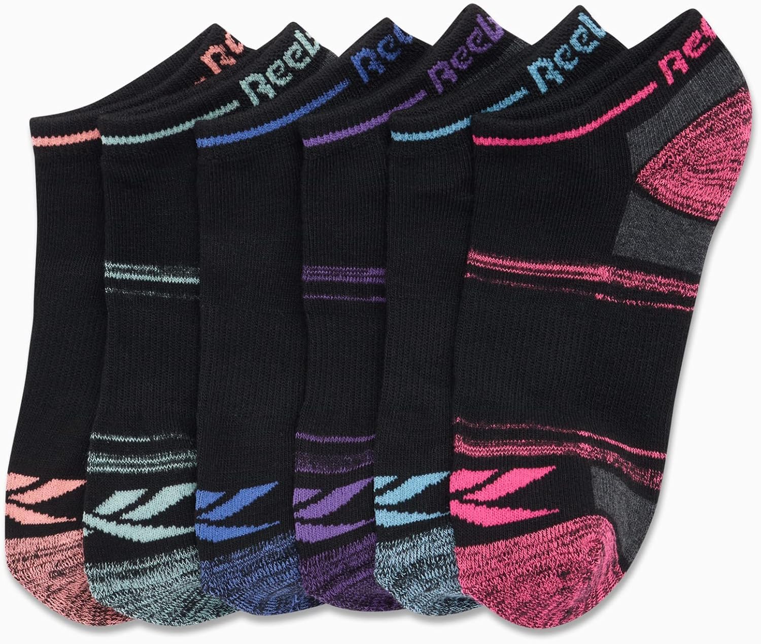 Reebok Women's Low Cut Socks - 6 Pack Soft Cushioned Athletic No Show Socks - Breathable Sports Socks for Women (Size: 4-10), Size 4-10, Stripe Pink/Black