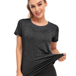 Abrooical Women's Short Sleeve Workout Shirt Yoga T-Shirt Athletic Tee Top Round Neck Wicking Sports Tees Black Large