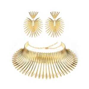 yadoca african collar choker necklace earrings set for women gold statement tooth shape tribal african jewelry