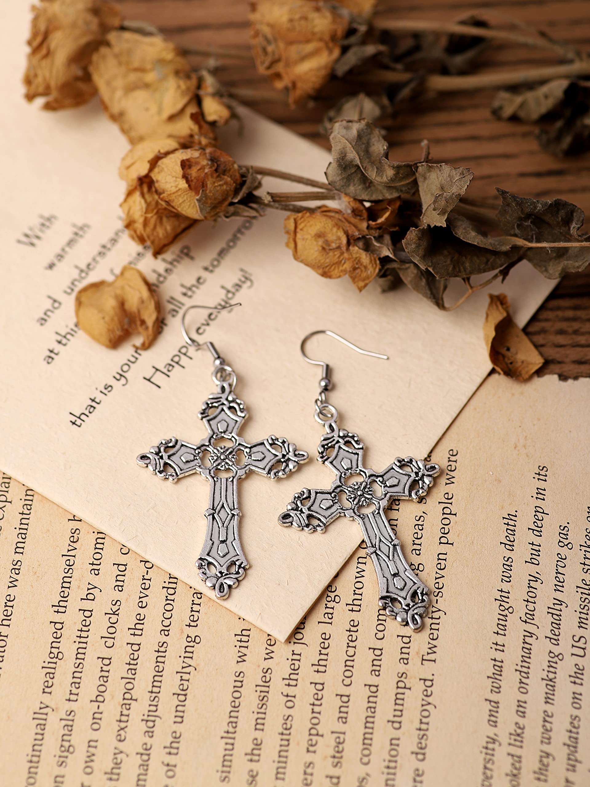 Sacina Gothic Cross Earrings, Zinc Alloy Cross Dangle Earrings, Goth Jewelry Gift for Women