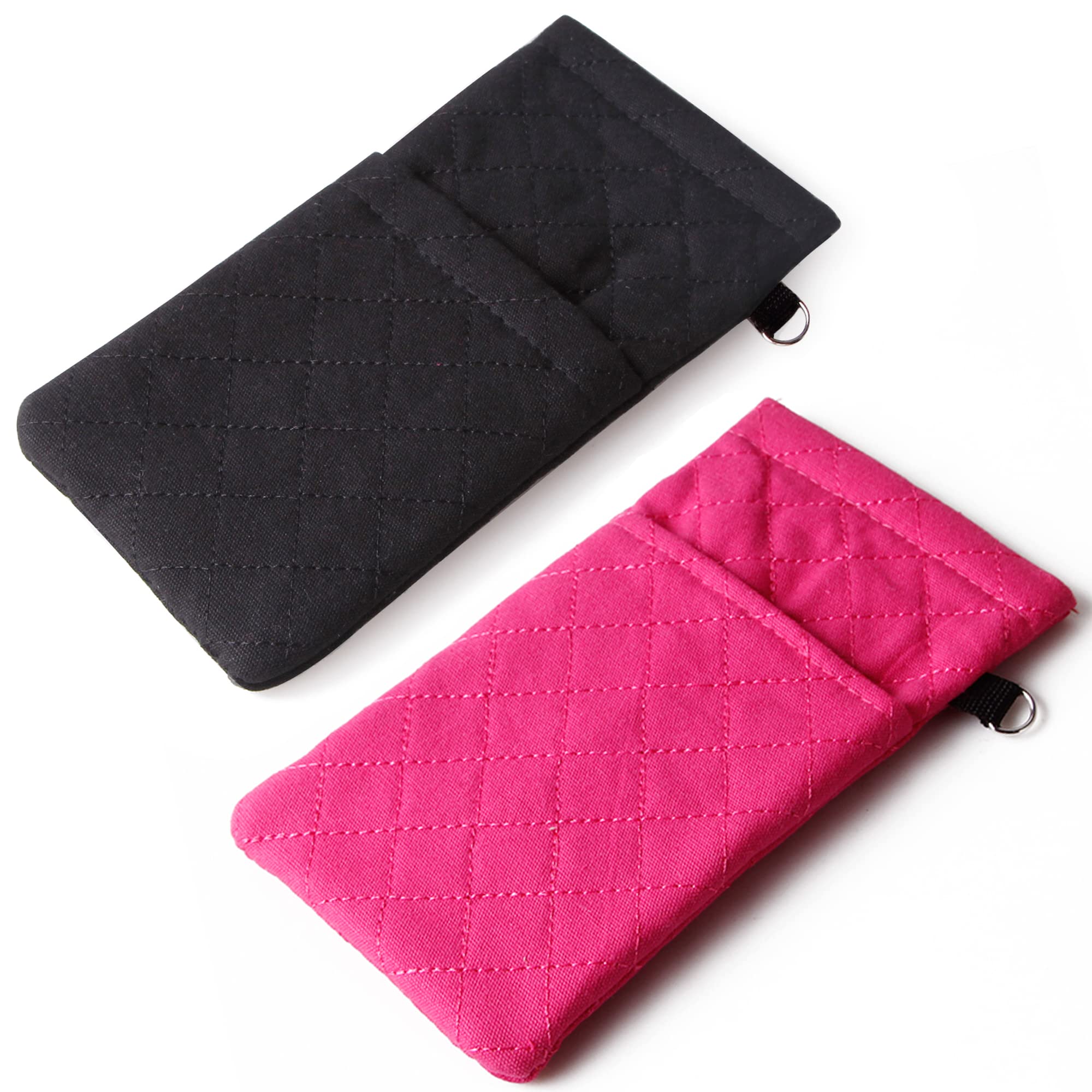 DQbhzh Glasses Pouch Squeeze Top Double Eyeglass Sunglass Case Soft Microfiber with Cleaning Cloth for Women (Black,Hot Pink)