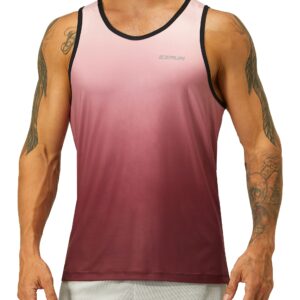 EZRUN Men's Quick Dry Workout Tank Top Swim Beach Shirts for Gym Athletic Running Muscle Sleeveless Shirts(PinkGradient,XL)