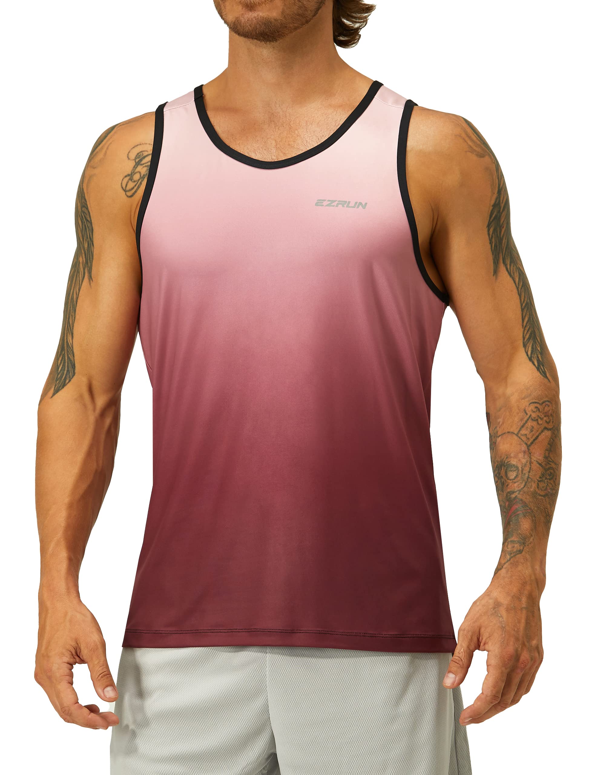 EZRUN Men's Quick Dry Workout Tank Top Swim Beach Shirts for Gym Athletic Running Muscle Sleeveless Shirts(PinkGradient,XL)