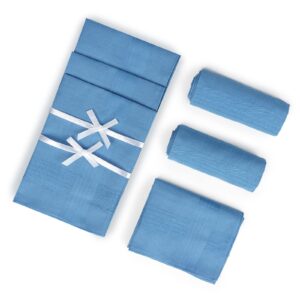 Zenssia Men's Blue Pure Cotton Handkerchiefs with Hem, Pack of 12 Pieces Hankies