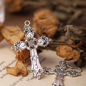 Sacina Gothic Cross Earrings, Zinc Alloy Cross Dangle Earrings, Goth Jewelry Gift for Women