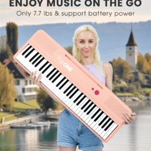 The ONE Smart Keyboard COLOR 61 Lighted Keys Piano Keyboard, Digital Piano for Beginners with 256 Tones, 64 Polyphony, Built-in LED Lights and Free Apps (Pink)