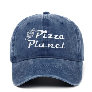 YUNXIBASECAP Pizza Planet Hat Baseball Cap Embroidery Dad Hat Aadjustable Cotton Adult Sports Hat Unisex(Navy Blue Washed Pizza Plane)