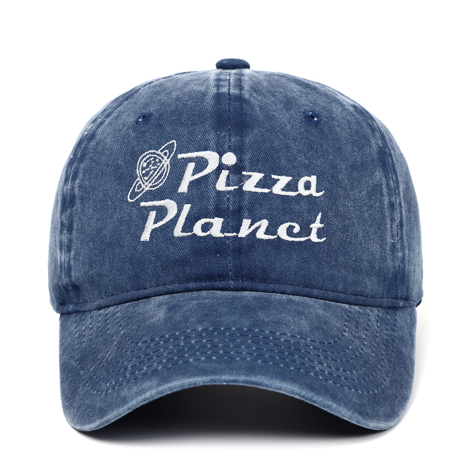 YUNXIBASECAP Pizza Planet Hat Baseball Cap Embroidery Dad Hat Aadjustable Cotton Adult Sports Hat Unisex(Navy Blue Washed Pizza Plane)