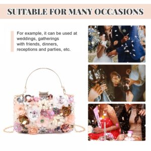 Fecialy Women's Floral Evening Handbags Colorful Rhinestone Clutch Purses Floral Bride Wedding Handbag Chain Shoulder Bag