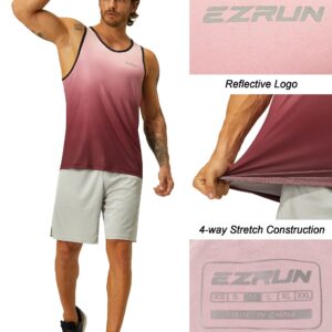 EZRUN Men's Quick Dry Workout Tank Top Swim Beach Shirts for Gym Athletic Running Muscle Sleeveless Shirts(PinkGradient,XL)